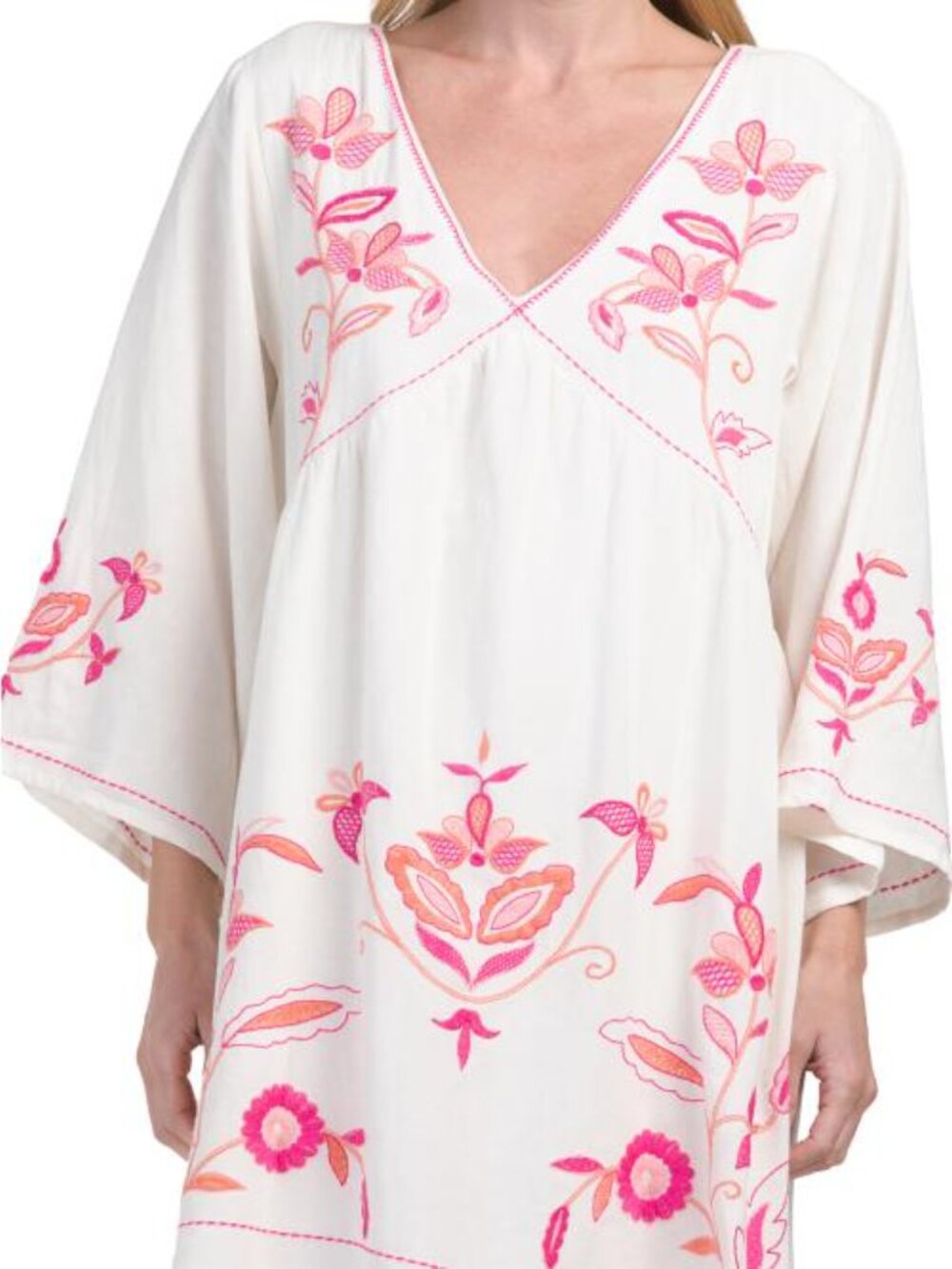 LEA Linen Blend Long Sleeve Embroidered Floral Mini Dress - Picture 3 of 5